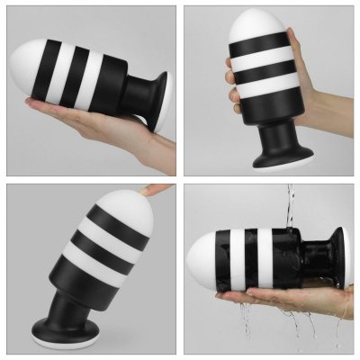 GIGANTYCZNY GRUBY KOREK ANALNY CZARNO-BIAŁY 19.5 CM