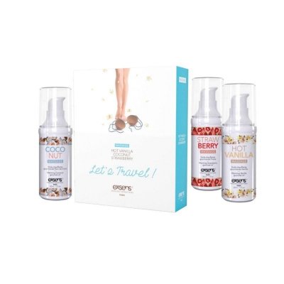 LET&#039;S TRAVEL! Warming gourmet massage  oils (Strawberry, Hot Vanilla, Coconut) 3 x 30ml
