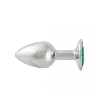 Korek Analny Stalowy Srebrny  Rozmiar S Kryształ Zielony