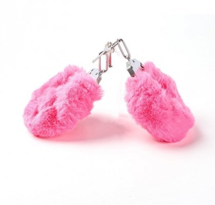 Kajdanki Erotyczne Metalowe Z Futerkiem Ciemno Różowe
