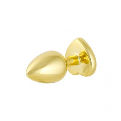 Korek Analny Stalowy Złoty Rozmiar S Kryształ Ciemno Różowe Serce