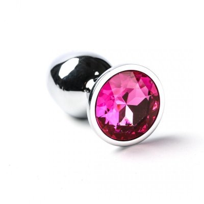 Korek Analny Stalowy Srebrny Rozmiar S Kryształ Ciemno Różowy