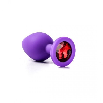 Korek Analny Silikonowy Fioletowy Rozmiar M Kryształ Czerwony