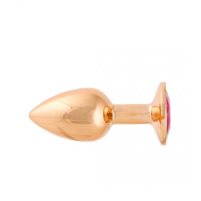 Korek Analny Stalowy Różowe Złoto Rozmiar S Kryształ Ciemno Różowy
