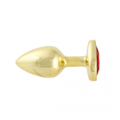 Korek Analny Stalowy Złoty Rozmiar S Kryształ Czerwone Serce