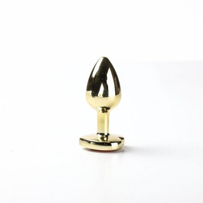 Korek Analny Stalowy Złoty Rozmiar S Kryształ Czerwone Serce