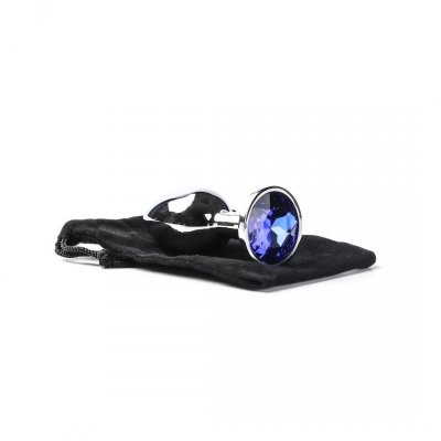 Korek Analny Stalowy Srebrny Rozmiar S Kryształ Ciemno Niebieski