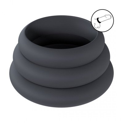 Wide O Silicone Cockring Set of 3 - L/XL/XXL - Black