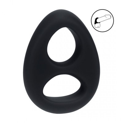 Double Liquid Silicone Cock and Ball Ring - Black