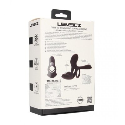 Triple Motor Vibrating Silicone Cockring - Black