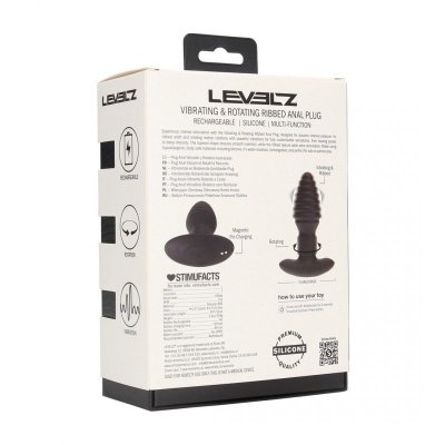 Vibrating and Rotating Ribbed Silicone Anal Plug - Black