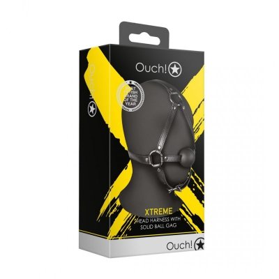 Head Harness with Solid Ball Gag - Black