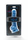 Niebieskie zakrzywione dildo z jądrami na przyssawce 19 cm