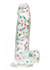 Penis dildo przeźroczysty z konfetti w środku i przyssawką 15cm