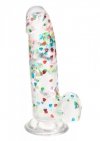 Penis dildo przeźroczysty z konfetti w środku i przyssawką 15cm