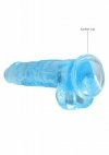 Realistyczne żelowe dildo penis na przyssawce niebieski 20 cm