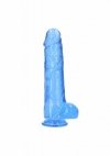 Realistyczne żelowe dildo penis na przyssawce niebieski  25,4 cm