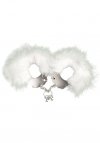 Kajdanki metalowe Metallic feather z białym futrem