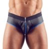 Błyszczące neoprenowe jockstrapy z zamkiem rozpinane niebieskie przeszycie Men´s Jock XL