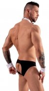Męskie jockstrapy majtki odkryte pośladki + mankiety kelner Men's jock briefs M