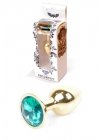 Złoty korek analny z diamentem Jewellery Gold PLUG- Green