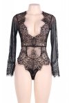 Seksowne bodystocking czarne z koronką duży dekolt O/S