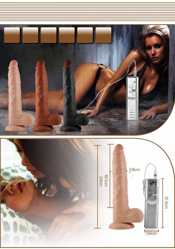 Giętkie wibrujące dildo na przyssawce 24 cm