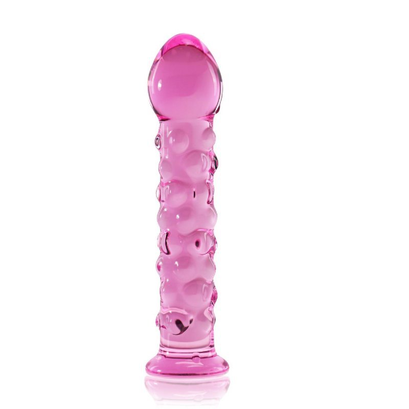 Szklane dildo z wypustkami różowe 17 cm