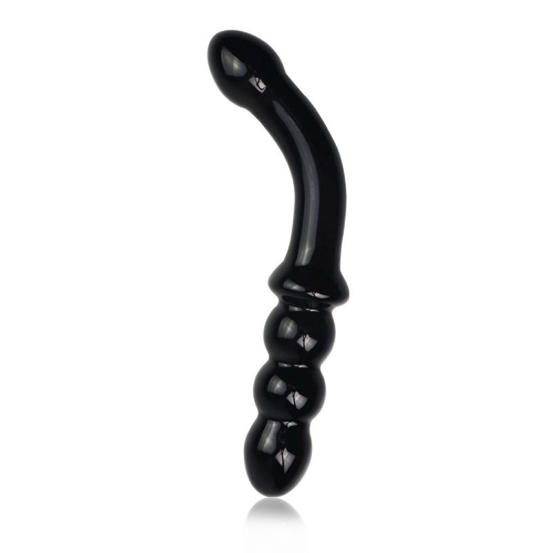 Szklane dwustronne dildo zakrzywione czarne 17 cm