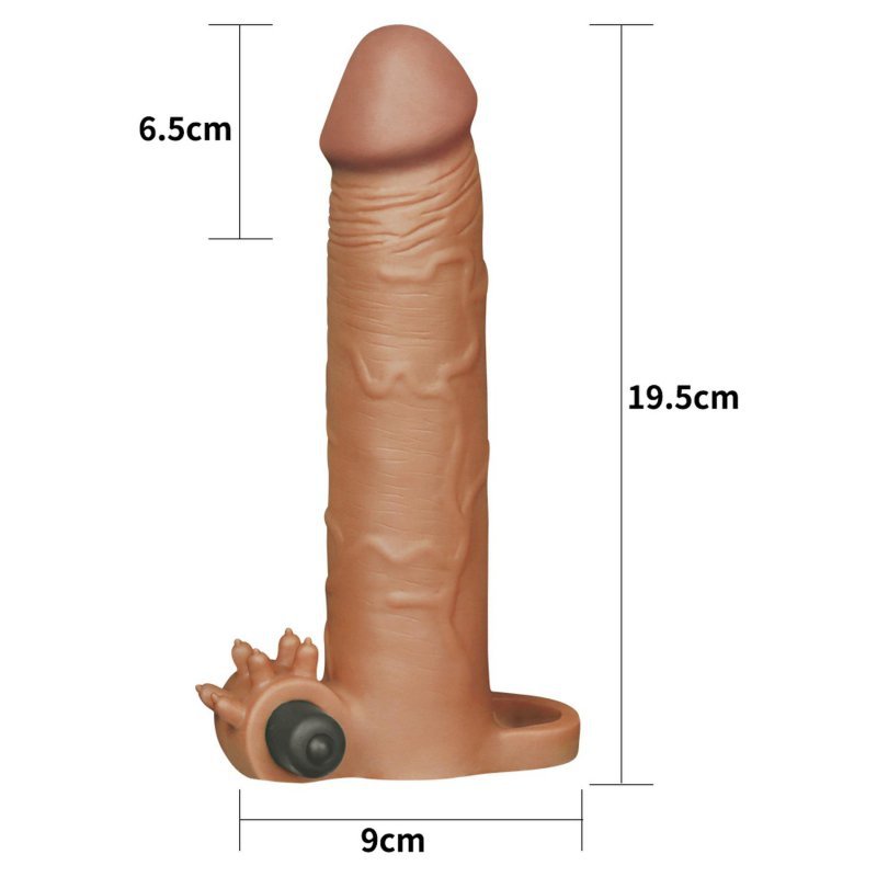 Przedłużka penisa Pleasure X Tender Vibrating Penis Sleeve Brown +7.5cm