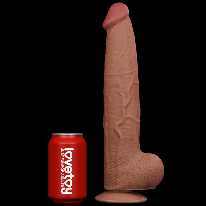 Dildo King size z ruchomą skórą Dual Layer Dong Brown 34cm