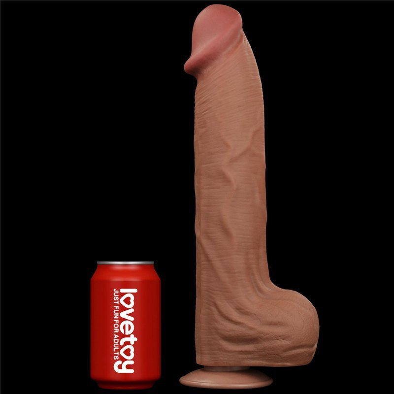 Dildo King size z ruchomą skórą Dual Layer Dong Brown 35cm