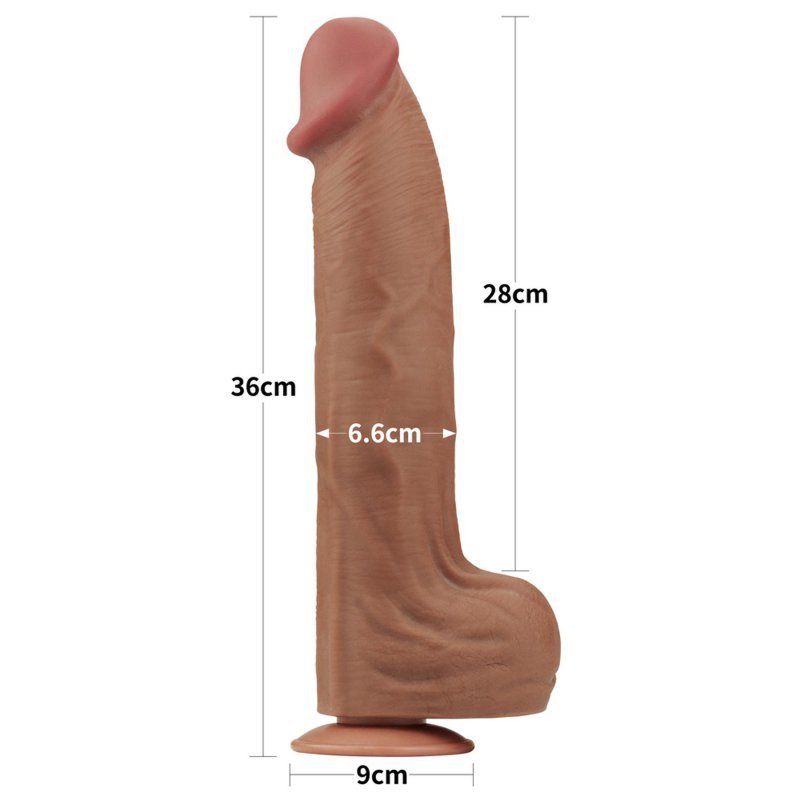 Dildo King size z ruchomą skórą Dual Layer Dong Brown 35cm
