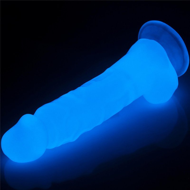 Świecący w ciemności dildo penis niebieski Lovetoy 21,5 cm