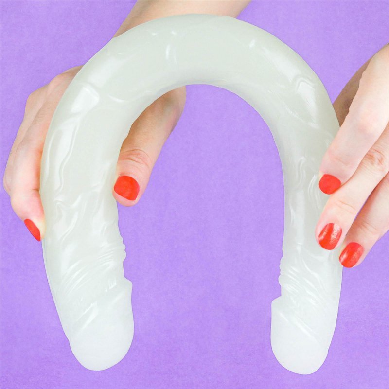 Dwustronne podwójne dildo świecące w ciemności 37 cm