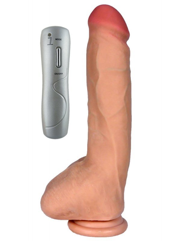 Wibrujące dildo z jądrami na przyssawce z pilotem 23 cm