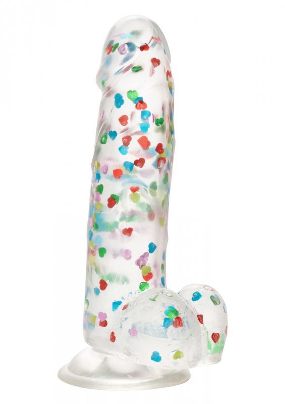 Penis dildo przeźroczysty z konfetti w środku i przyssawką 15cm