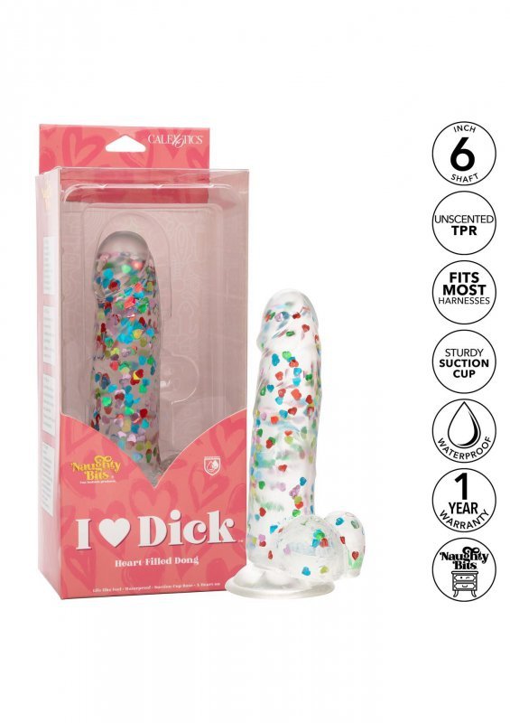Penis dildo przeźroczysty z konfetti w środku i przyssawką 15cm