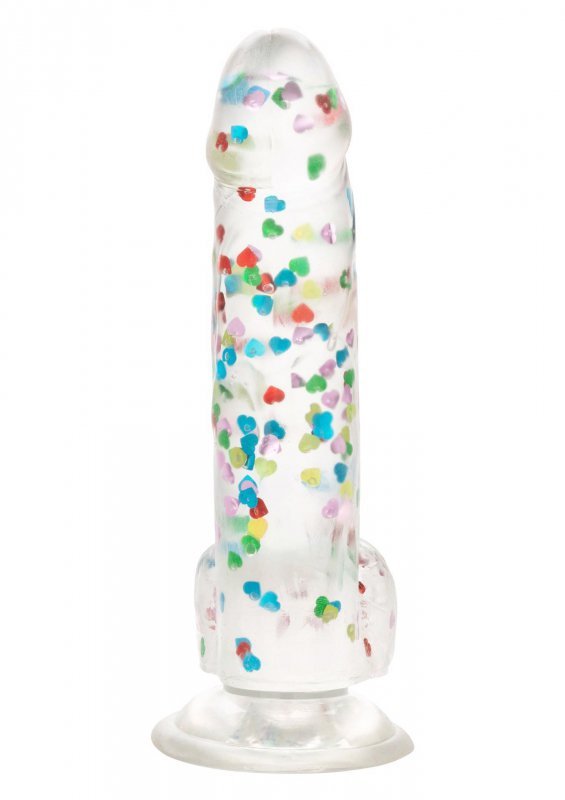Penis dildo przeźroczysty z konfetti w środku i przyssawką 15cm