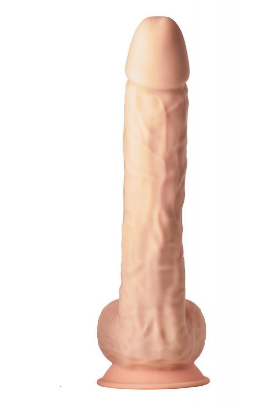 Naturalny penis dildo z przyssawką i jądrami czarny wielki  XXXL 38 cm