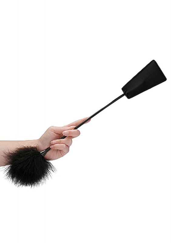 Ouch! Crop with feather - black