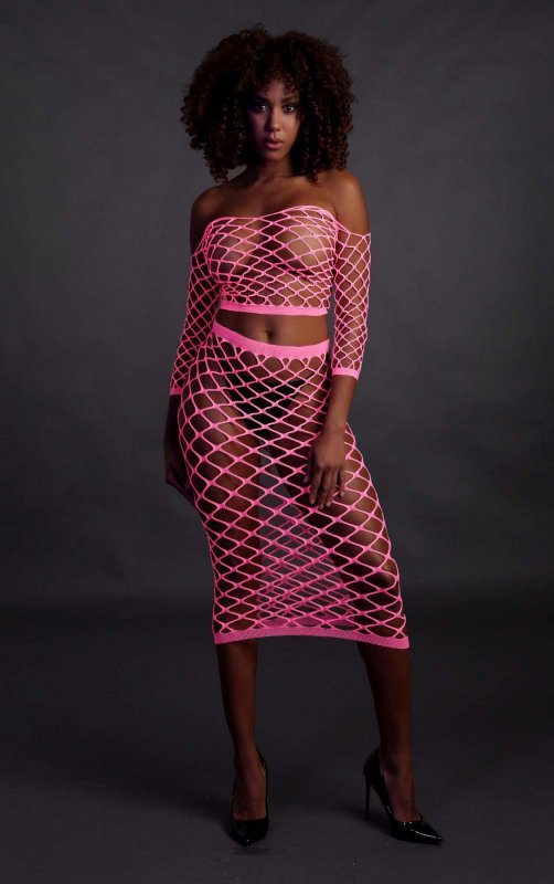 Long sleeve crop top and long skirt - pink - XS/XL