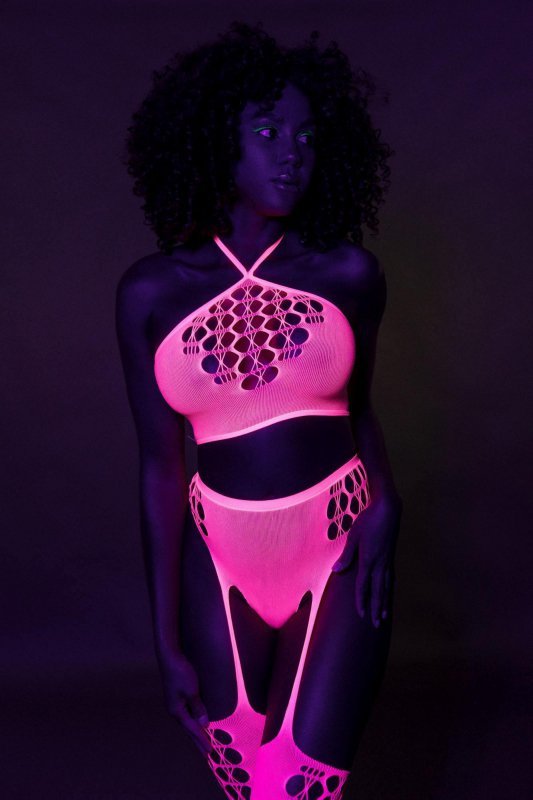 Two piece with crop top and stockings - pink - XS/XL
