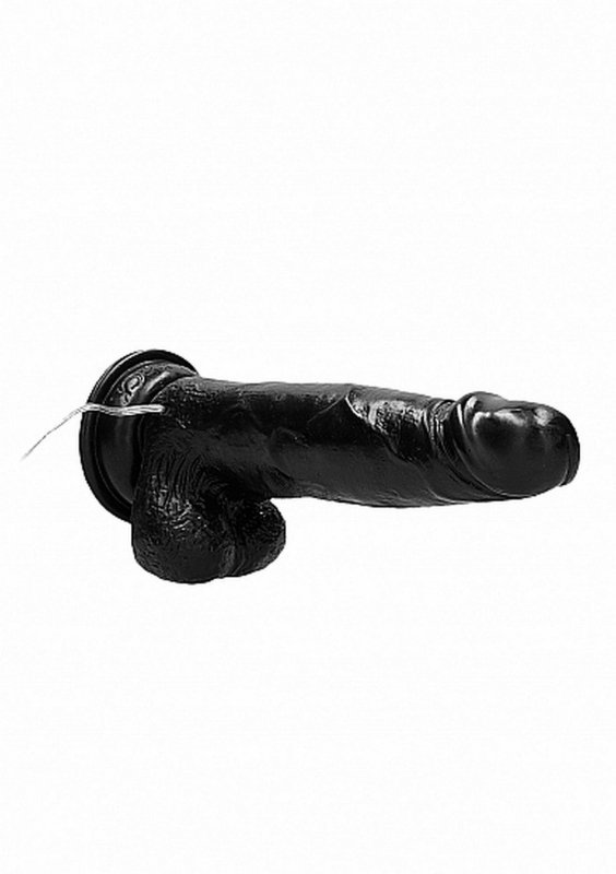 Vibrating realistic cock - 8&quot; - with scrotum - black