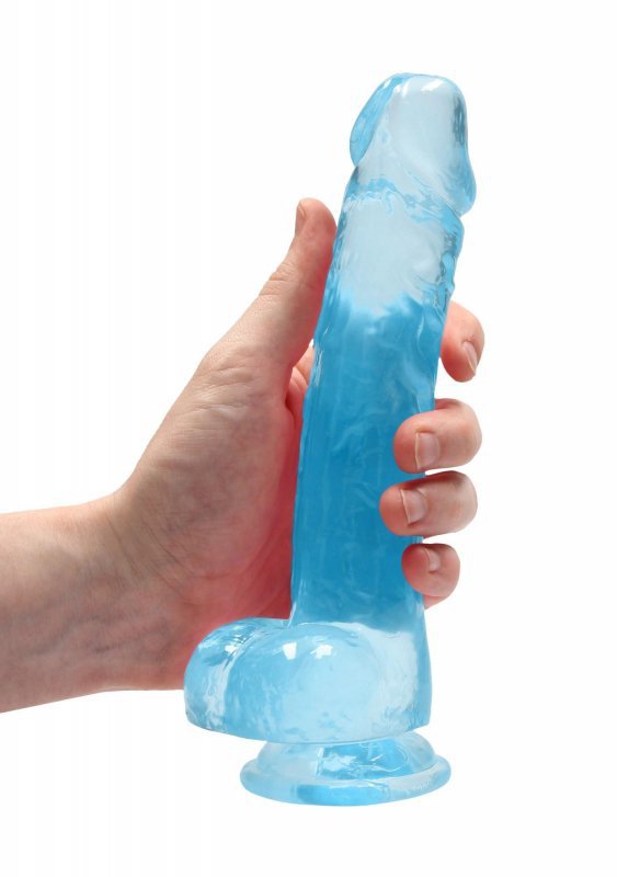 Realistyczne żelowe dildo penis na przyssawce niebieski 20 cm