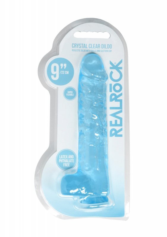Realistyczne żelowe dildo penis na przyssawce niebieski 23 cm