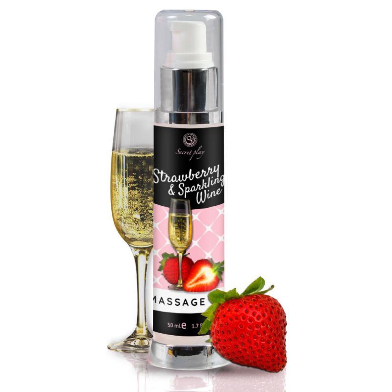 Pobudzający olejek do masażu truskawka wino musujące 50 ml