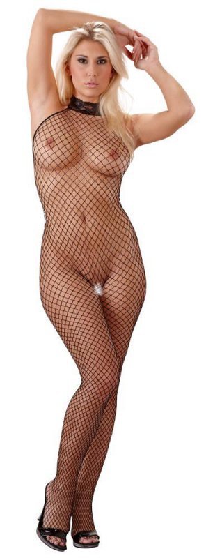 Seksowny siateczkowy bodystocking kombinezon ze stójką S/M