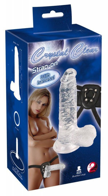 Strapon uprząż przeźroczyste dildo z jądrami na pasku żylasty penis