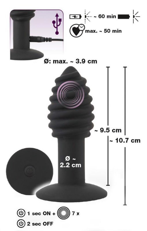 Wibrujący korek analny z wypustkami w kształcie spirali zatyczka plug